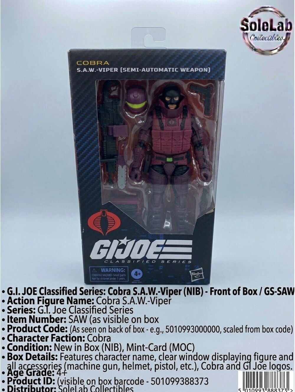 G.I. Joe Classified Series #147 Cobra S.A.W.-Viper 6” Figure New Sealed